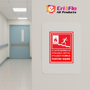 Indicator In caz de incendiu nu utilizati liftul utilizati scarile pentru iesire, Sticker autocolant - Img 4