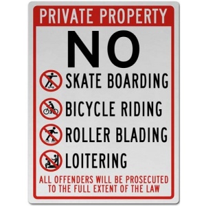 Indicator No Skateboarding Bicycle Riding Rollerblading Loitering Sign, Sticker autocolant