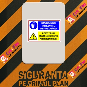 Indicator Panou pentru purtarea manusilor de protectie pentru executarea lucrarilor, Sticker autocolant - Img 2