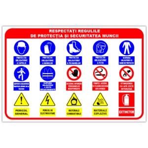 Indicator Panou pentru respectarea regulilor de protectia si securitatea muncii, Sticker autocolant