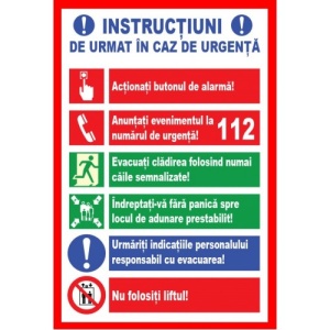 Indicator Pentru informatii de urmat in caz de urgenta, Sticker autocolant