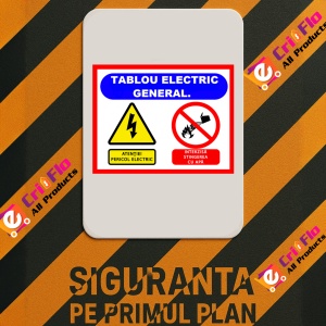 Indicator Pentru tablou electric general atentie pericol electric interzisa stingerea cu apa, Sticker autocolant - Img 2
