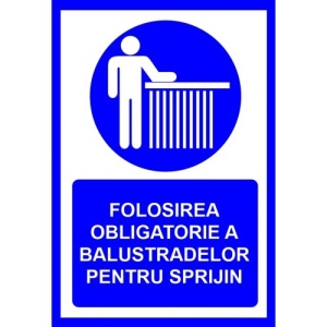 Indicator Placute folosirea obligatorie a balustradelor pentru sprijin, Sticker autocolant