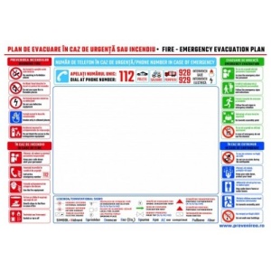 Indicator Plan de evacuare in caz de urgenta sau incendii, Sticker autocolant