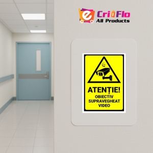Indicator Semn pentru avertizare obiectiv supravegheat video, Sticker autocolant - Img 5