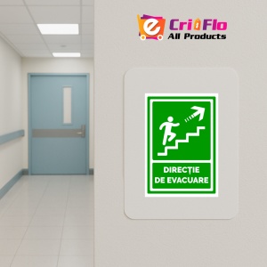 Indicator Semn pentru directie de evacuare spre scari in dreapta sus, Sticker autocolant - Img 5