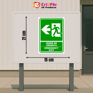 Indicator Semn pentru iesire cu directie in stanga emergency exit, Sticker autocolant - Img 2