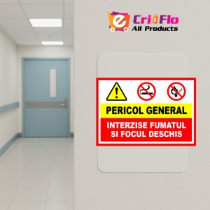 Indicator Semn pentru pericol general interzis fumatul si focul deschis, Sticker autocolant - Img 5