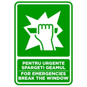 Indicator Semn pentru urgente sparge geamul, Sticker autocolant