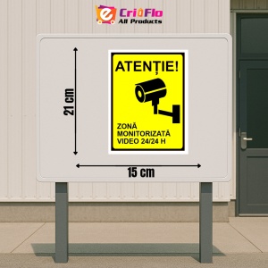 Indicator Semn pentru zona monitorizata video 24 din 24 ore, Sticker autocolant - Img 2