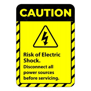 Indicator Sign caution risk of electric shock disconnect all power sources before servicing, Sticker autocolant