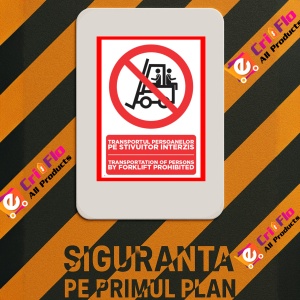 Indicator Transportul persoanelor pe stivuitor interzis transportation of persons by forklift prohibited, Sticker autocolant - Img 3