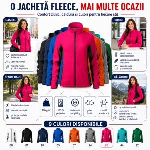 Jacheta Bluza Fleece dama cu fermoar Frosty 528, 220 g/m², antipilling, croiala cambrata, 9 culori, XS-3XL - Img 9
