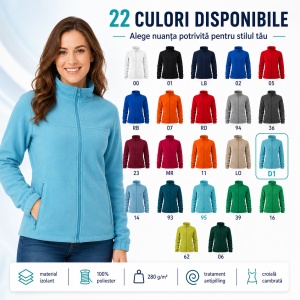 Jachetă Fleece Damă Tip Bluză Hanorac cu Fermoar, Călduroasă și Cambrată – Jacket 504