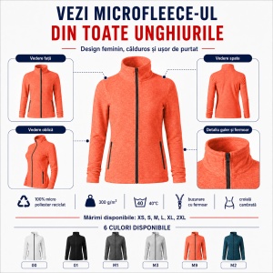 Jachetă Polar Fleece Damă Tip Bluză cu Fermoar Malfini Factor 853 – 300 g/m², Micropoliester Reciclat - Img 9