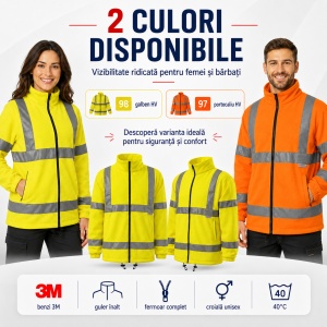 Jachetă Polar Fleece Reflectorizantă Unisex Damă Bărbat de Lucru Malfini Rimeck HV 5V1 – Benzi 3M