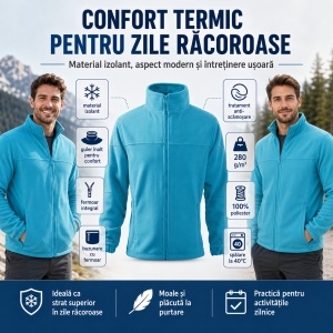 Jachetă Polar Fleece tip Bluză Hanorac Bărbați Călduroasă cu Fermoar Malfini Rimeck 501 – 280 g/m² - Img 10