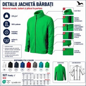 Jachetă Polar Fleece tip Bluză Hanorac Bărbați Călduroasă cu Fermoar Malfini Frosty 527 – 220 g/m² - Img 3