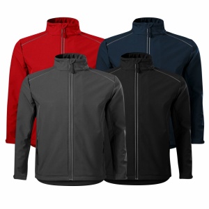 Imagine de prezentare pentru jacheta softshell barbati si culorile disponibile negru, albastru, gri si rosu