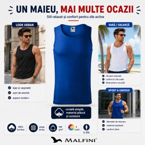 Maiou Bărbat Malfini Core 142, 100% Bumbac, 160 g/m², Croială Tubulară, Top Casual și Sport, S–2XL, 5 Culori - Img 6