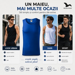 Maiou Bărbat Premium din Bumbac, Maieu Sport și Casual, Tricou Fără Mâneci pentru Vară, Sală și Timp Liber, Respirabil, Lejer, Mărimi S–2XL, 5 Culori - Img 4