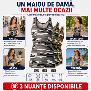 Maiou damă Malfini Camo Triumph C36, top camuflaj slim fit, 95% bumbac, XS–2XL, 3 nuanțe - Img 8