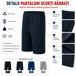 Pantaloni Scurți Bărbați Casual, Lejeri din Bumbac cu Talie Elastică – Comfy 611 - Img 3