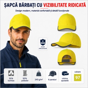 Șapcă Bărbați Reflectorizantă și Fluorescentă, Reglabilă cu Velcro – HV Reflex 3V5