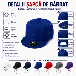Șapcă bărbați snapback Malfini 301 5P RAP, 100% bumbac, cozoroc drept, reglabilă, 7 culori - Img 5