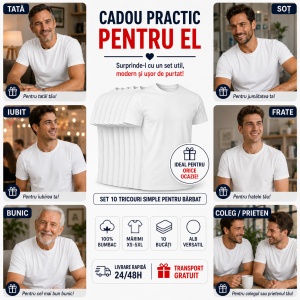 Set 10 Tricouri Bărbați Albe 100% Bumbac – Simple, Clasice, XS-5XL | Transport Gratuit - Img 8