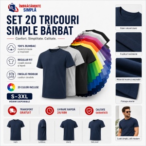 Set 20 de tricouri clasice simple, diferite culori, bumbac 100% pentru barbati, 132 - Img 2