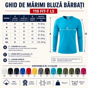 Set 3 Bluze Bărbați 100% Bumbac, Mâneci Lungi, Slim Fit, 160 g/m², Aceeași Culoare, 14 Culori Disponibile, Mărimi S–3XL - Img 3