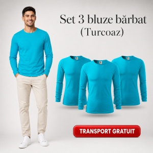 Set 3 Bluze Bărbați 100% Bumbac, Mâneci Lungi, Slim Fit, 160 g/m², Aceeași Culoare, 14 Culori Disponibile, Mărimi S–3XL - Img 23