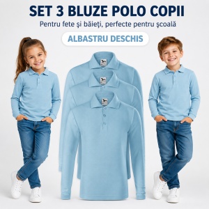 Set 3 Bluze Polo Copii Malfini cu Mânecă Lungă, 65% Bumbac, Unisex Fete și Băieți, 6–12 Ani, 6 Culori - Img 9