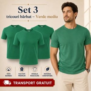 Set 3 Tricouri Bărbat în Aceeași Nuanță, 100% Bumbac, 145 g/m², Guler Rotund, 26 Culori, Mărimi S–3XL - Img 33