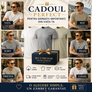 Set 3 Tricouri Bărbați 100% Bumbac Regular Clasic – Alb, Gri Închis și Kaki Deschis | S-3XL - Img 5