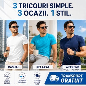Set 3 Tricouri Bărbați | Alb, Turcoaz, Albastru Regal - 129 - Img 4