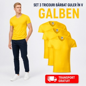 Set 3 Tricouri Bărbați cu Guler în V Malfini 146, Premium, 100% Bumbac, Slim Fit, Transport Gratuit - Img 22