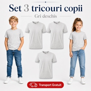 Set 3 tricouri copii din bumbac 100% – 33 nuanțe disponibile, fete și băieți Transport Gratuit - Img 21