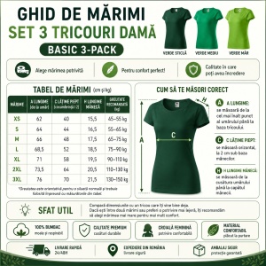 Set 3 Tricouri Damă 100% Bumbac – Clasic Casual, Verde Mediu, Verde Măr și Verde Sticlă | Transport Gratuit - Img 3