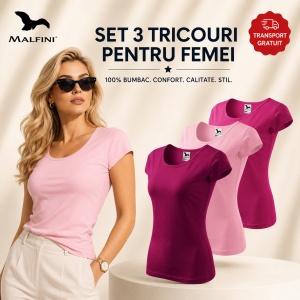 Set 3 Tricouri Damă 100% Bumbac –visiniu, roz, purpuriu Transport Gratuit