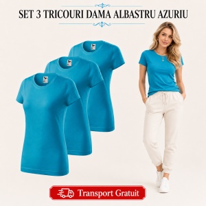 Set 3 tricouri damă albastru azuriu