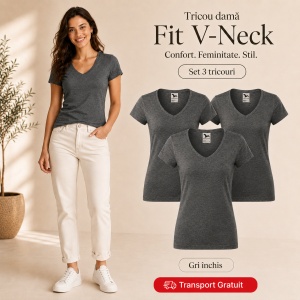 Set 3 Tricouri Damă Malfini Fit V-Neck 162 – 100% Bumbac, Croială Cambrată, Guler în V, 13 Culori - Img 14