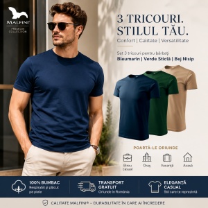 Set 3 tricouri de barbati, Malfini, Elegant Casual, Albastru marin/Verde sticla/Nisip - Img 5