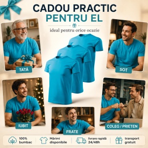 Set 3 tricouri din bumbac 100%, pentru barbati Basic Classic, Malfini, Turcoaz - Img 6