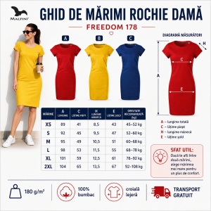 Set 3 tricouri lungi damă tip rochie Malfini Freedom 178, 100% bumbac, roșu, galben și albastru marin, XS–2XL - Img 3