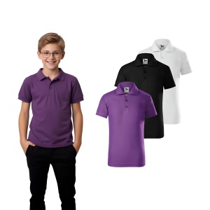 Set 3 tricouri polo copii 222 - Violet, Negru, Alb
