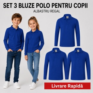 Set 3 Tricouri Polo Copii cu Mânecă Lungă – Bluze pentru Școală, Uniformă, Joacă și Timp Liber, Băieți și Fete - Img 7