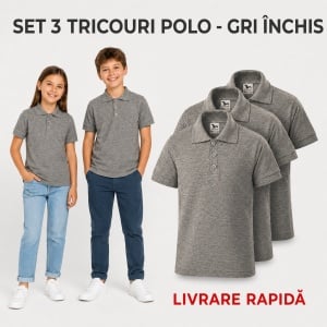 Set 3 tricouri polo copii, fete și băieți, 65% bumbac, 200 g/mp, aceeași culoare - Img 10