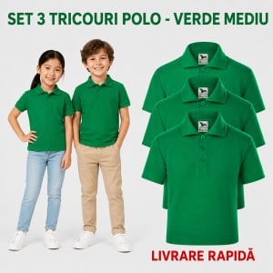 Set 3 tricouri polo copii, fete și băieți, 65% bumbac, 200 g/mp, aceeași culoare - Img 20